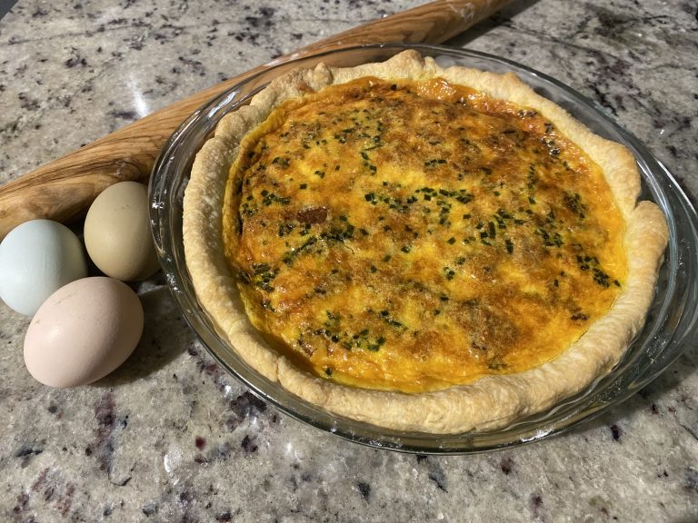 quiche with eggs and rolling pin